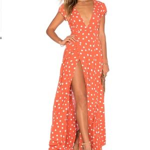 Tularosa Maxi Sid Wrap Dress Roselle Orange Coral Polka Dot Size M